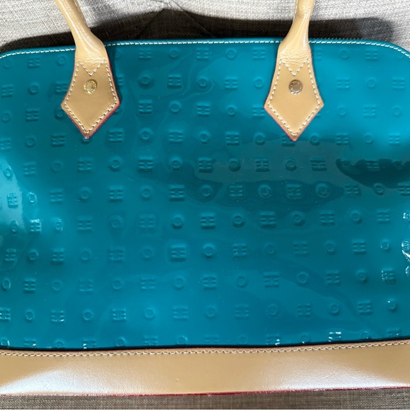 Arcadia Blue and Tan Satchel with Glossy Finish - Picture 4 of 5